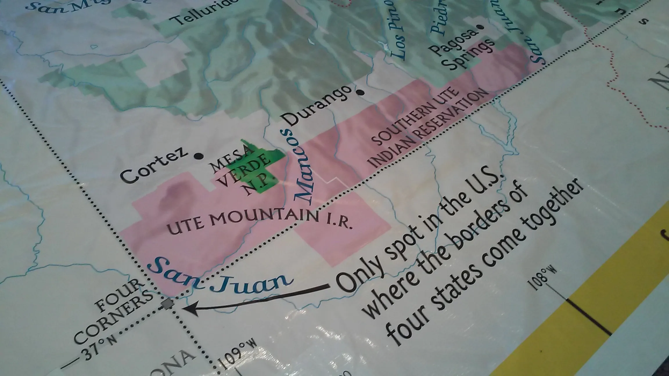 Southwestern corner of Colorado on the Giant Map