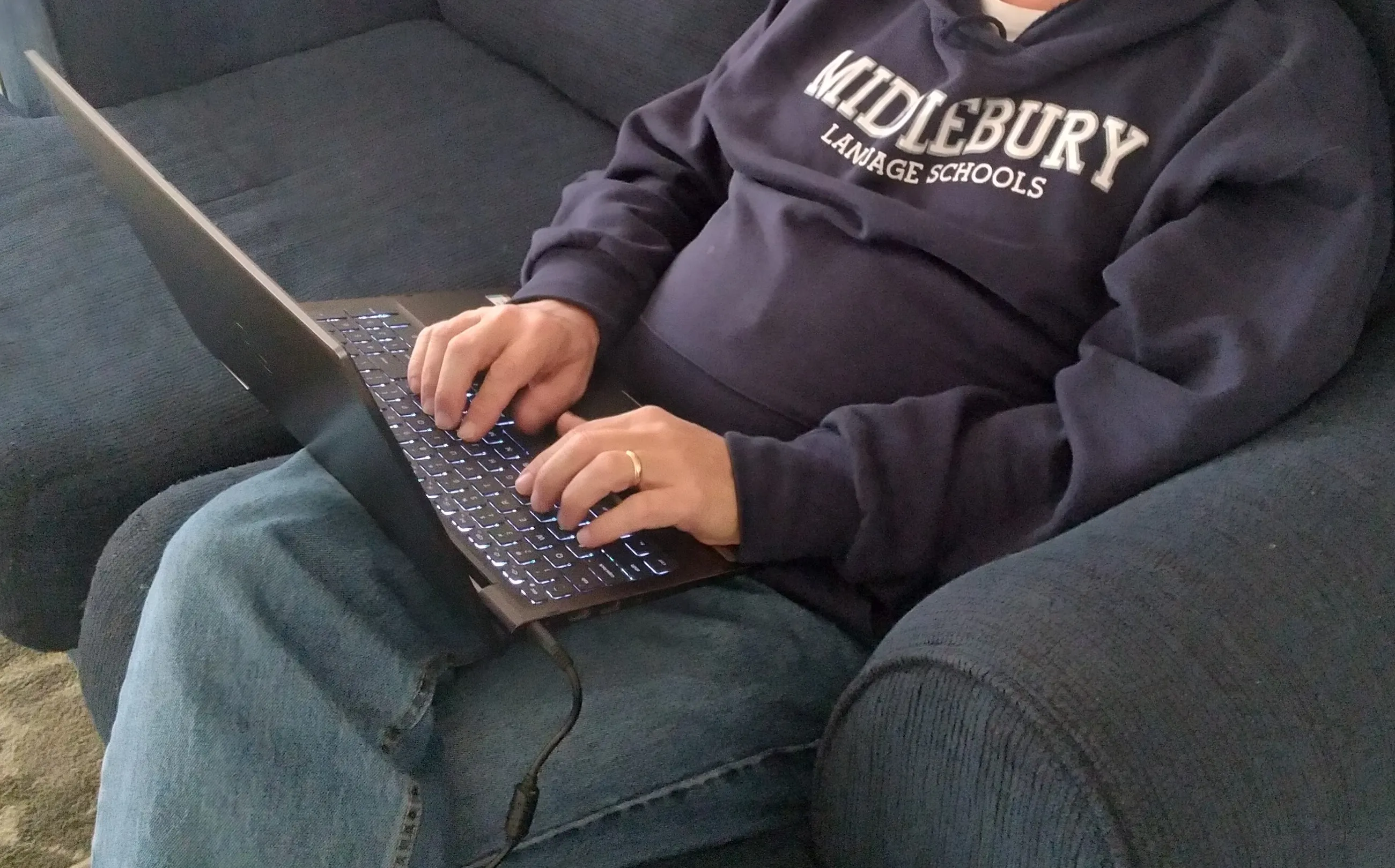 Practicing on the computer.